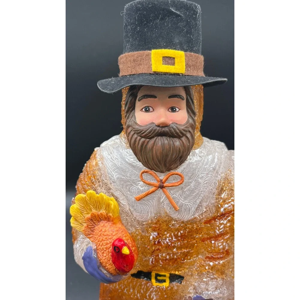 Iced Blow Mold-Style Acrylic Lamp Pilgrim Couple Thanksgiving Harvest Autumn 14